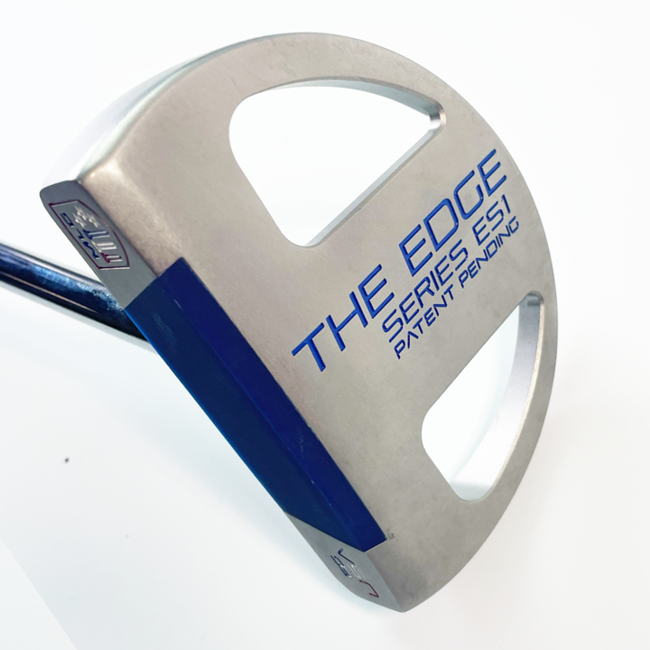 Angle view of the Edge Series ES1 center shaft putter, highlighting the soft KevFlex face for precise control.